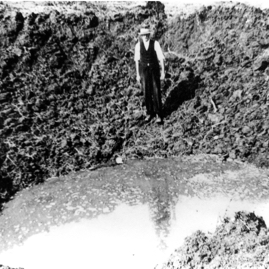 Mr Rutherford in Traprain mine crater